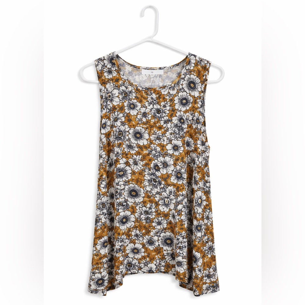 Floral Sleeveless Swing Tank - Mustard & White